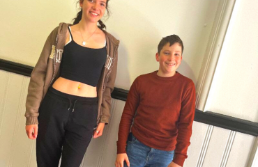 A photograph of Annabel and Patrick, students of Queen Elizabeth School, Kirkby Lonsdale during their work experience week at Ludus Dance, Lancaster.