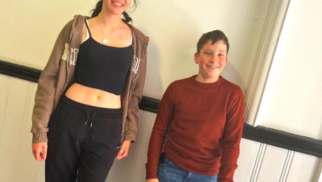 A photograph of Annabel and Patrick, students of Queen Elizabeth School, Kirkby Lonsdale during their work experience week at Ludus Dance, Lancaster.